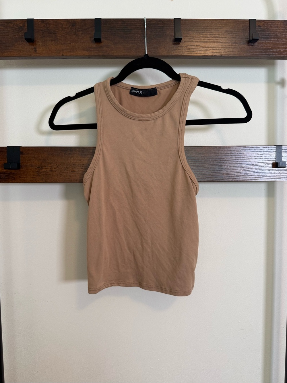 Brat & Bae Taupe Racerback Tank Top Size Small Fitted Basic